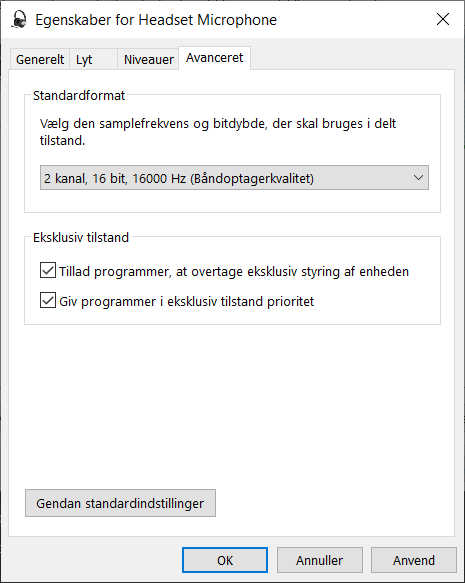 Windows avanceret lydindstillinger